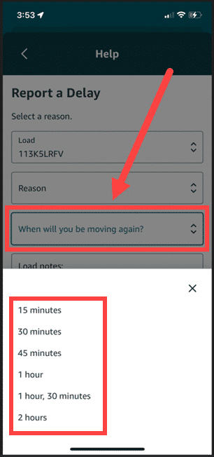 Press When will you be moving again? Select a time from the drop down.