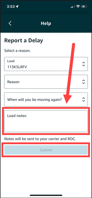 Enter any helpful notes as needed. Then, press Submit.
