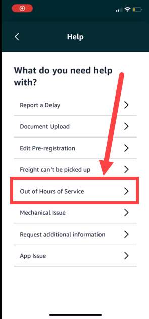 Arrow pointing to out of hours of service.