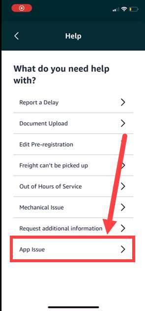 Arrow pointing to app issue.