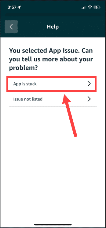 Arrow pointing to app is stuck.