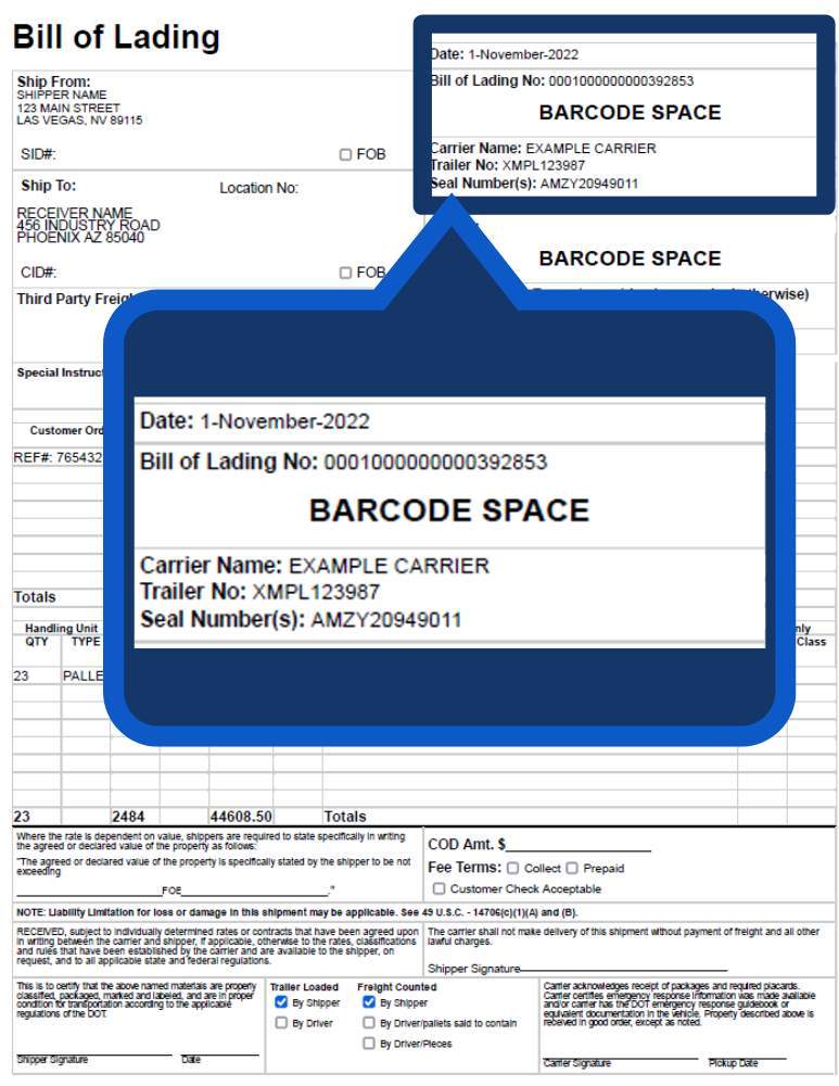 Example photo of barcode scan on document.