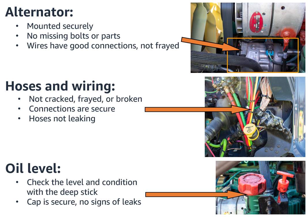 alternator and hoses and wiring and oil reservoir