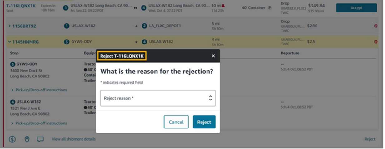 Rejected reason drop down menu featured.